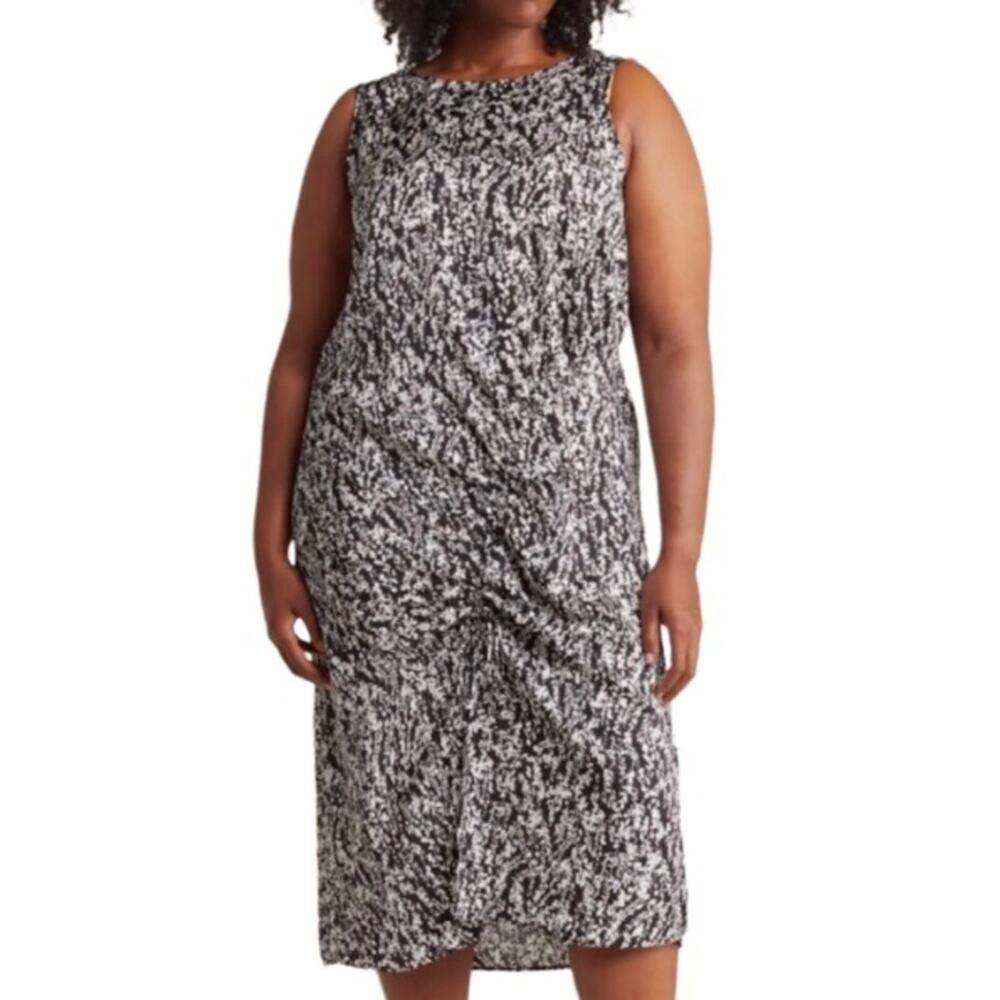 Nordstrom Rack Shirred Black Trailing Vines Midi Dress Size XXS